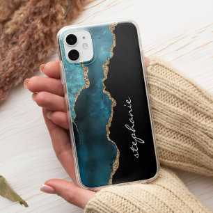 Türkisfarbenes Gold-Wasserfarbe-Achat-Personalisie Case-Mate iPhone Hülle