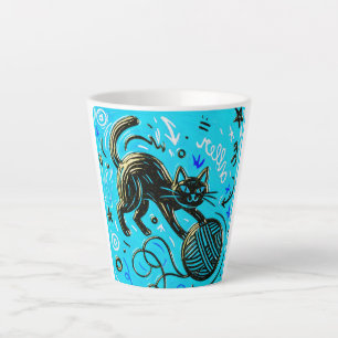 Türkisfarbenes Grafik Schwarzkatze Milchtasse