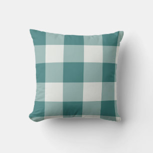 Türkisfarbenes großes kariertes Gingham Kissen