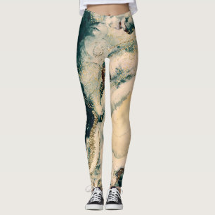 Türkisfarbenes grünes Aquarell Kosmische Galaxie F Leggings