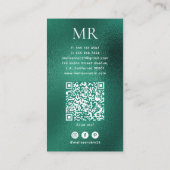 Türkisfarbenes grünes Folien-Monogramm QR-Code & S Visitenkarte (Rückseite)