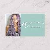 Türkisfarbenes HaarkMake-Foto erster QL-Code Visitenkarte (Vorderseite)