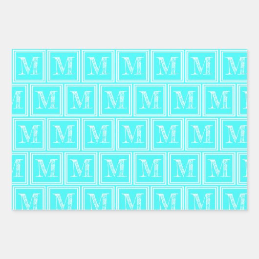 Türkisfarbenes Hahnentrittmuster Monogram Polka Do Geschenkpapier Set (Vorderseite 2)