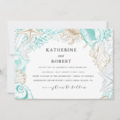 türkisfarbenes Hochzeitsgold am Meer Einladung (Vorderseite)