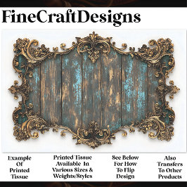 Türkisfarbenes Holz, Goldgrenze AN7 Decoupage Seidenpapier