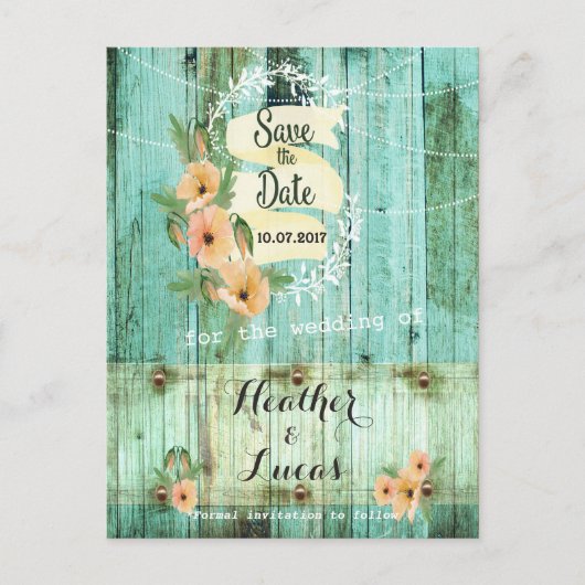 Türkisfarbenes Holz und Pfirsichpferde speichern d Ankündigungspostkarte (Vorderseite)