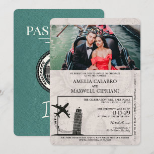 Türkisfarbenes Italien Reisepass Hochzeits-Einladu Einladung
