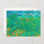 Türkisfarbenes katzenpastellgemälde Portrait Postkarte (Vorne/Hinten)
