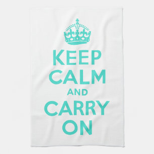 Türkisfarbenes Keep Calm and Carry On American MoJ Handtuch