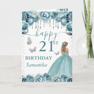 Türkisfarbenes Kleid Blonde Prinzessin Geburtstag Karte