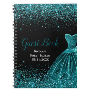 Türkisfarbenes Kleid Falscher Glitter Sweet 16 Gäs Notizblock