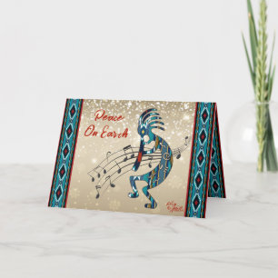 Türkisfarbenes Kokopelli-Weihnachtskarte Feiertagskarte