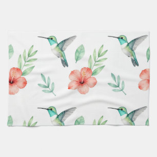 Türkisfarbenes Kolibri-Hibiskus-Muster Geschirrtuch
