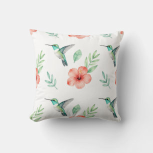Türkisfarbenes Kolibri-Hibiskus-Muster Kissen