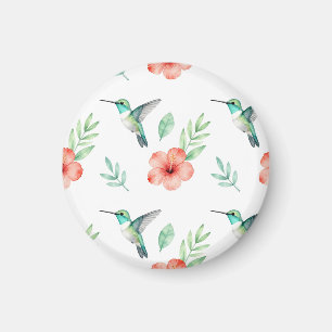 Türkisfarbenes Kolibri-Hibiskus-Muster Magnet