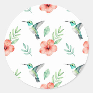 Türkisfarbenes Kolibri-Hibiskus-Muster Runder Aufkleber