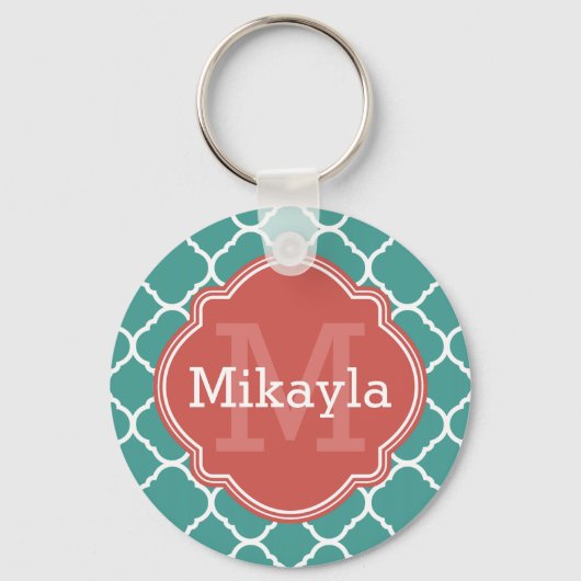 Türkisfarbenes Korallenmuster Schlüsselanhänger (Vorderseite)