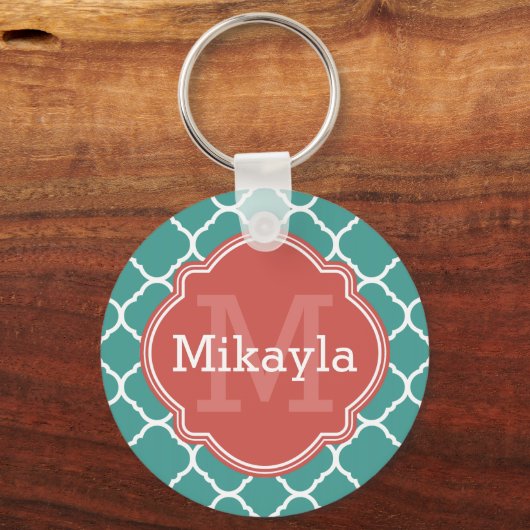 Türkisfarbenes Korallenmuster Schlüsselanhänger (Vorderseite)