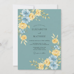 Türkisfarbenes Leuchtendes Florales Hochzeit Einladung
