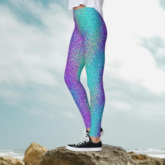 Türkisfarbenes Lila glänzendes Glitzer Party Leggings
