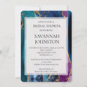 Türkisfarbenes Lila Gold-Glitzer-Marmor-Brautparty Einladung (Vorderseite)