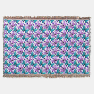 Türkisfarbenes lila Schmetterlings-Blumenmuster Decke