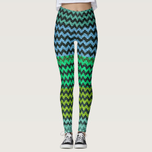 Türkisfarbenes Limones Minze Zickzack Modernes Led Leggings