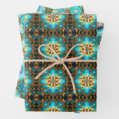 Türkisfarbenes Lotus-Fraktal-Muster Geschenkpapier Set (Beispiel)