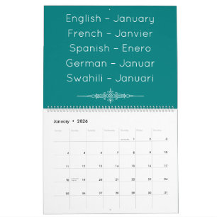 Türkisfarbenes mehrsprachiges Kalender