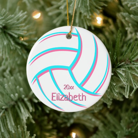 türkisfarbenes Minimalrosa, gürtelhaltiger Volleyb Keramik Ornament (Baum)