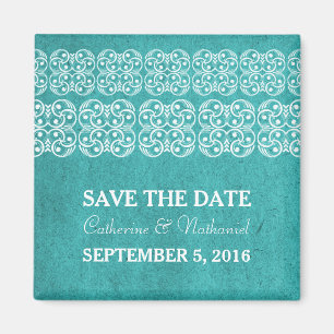 Türkisfarbenes modernes bohemian Save-the-Date-Mag Magnet