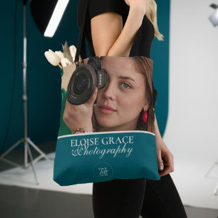 Türkisfarbenes modernes Foto-Logo Fotograf Tasche