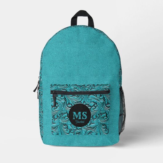 Türkisfarbenes Monogramm aus geflochtenem Western Bedruckter Rucksack (Vorderseite)