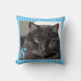 Türkisfarbenes Monogramm Cat-Foto Kissen