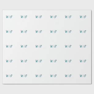 Türkisfarbenes Monogramm Hochzeitspaar Name einfac Geschenkpapier