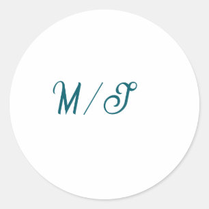 Türkisfarbenes Monogramm Hochzeitspaar Name einfac Runder Aufkleber