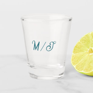 Türkisfarbenes Monogramm Hochzeitspaar Name einfac Schnapsglas