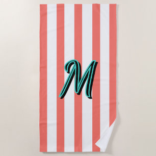 Türkisfarbenes Monogramm Korallenweiß Sommerstreif Strandtuch