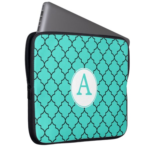 Türkisfarbenes Monogramm-Notebook-Sieb Laptopschutzhülle (Vorne Rechts)
