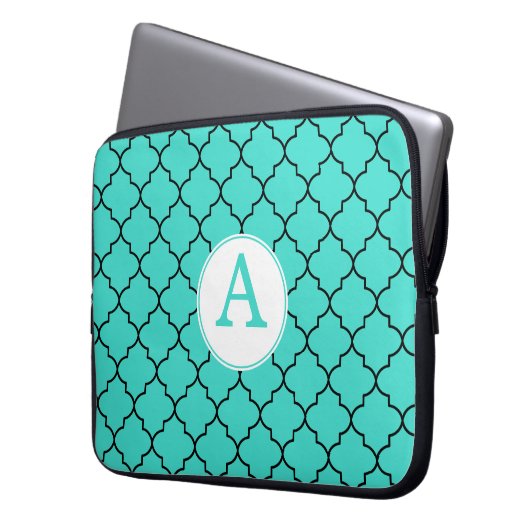 Türkisfarbenes Monogramm-Notebook-Sieb Laptopschutzhülle (Vorderseite Links)