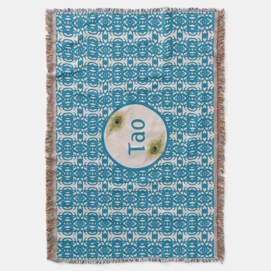 Türkisfarbenes Muster und Pfauenfedern auf beige T Decke (Vorderseite Vertikal)