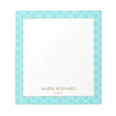 Türkisfarbenes Niedliches Bohemisches Muster Perso Notizblock (Vorderseite)