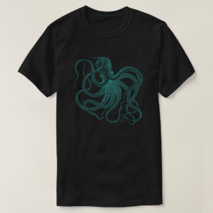 Türkisfarbenes Octopus Vintage-Illustration T-Shir T-Shirt