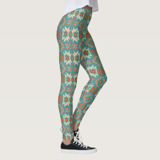 Türkisfarbenes Orange Tribal Südwest-Muster Leggings