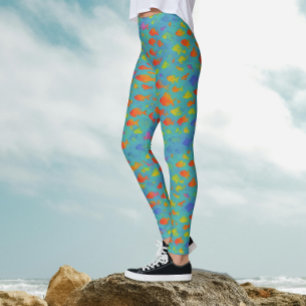 Türkisfarbenes Ozean-Tropenfisch-Wasserfarbenmust Leggings