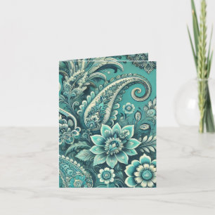 Türkisfarbenes Paisley-Blumenmuster Feiertagskarte