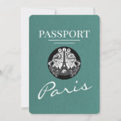 Türkisfarbenes Paris Reisepass Save The Date (Vorderseite)
