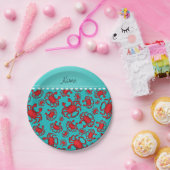 Türkisfarbenes personalisiertes Krebsmuster Pappteller (Party)