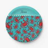 Türkisfarbenes personalisiertes Krebsmuster Pappteller (Vorderseite)