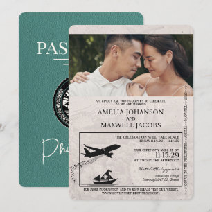 Türkisfarbenes philippinisches Reisepass-Hochzeit Einladung